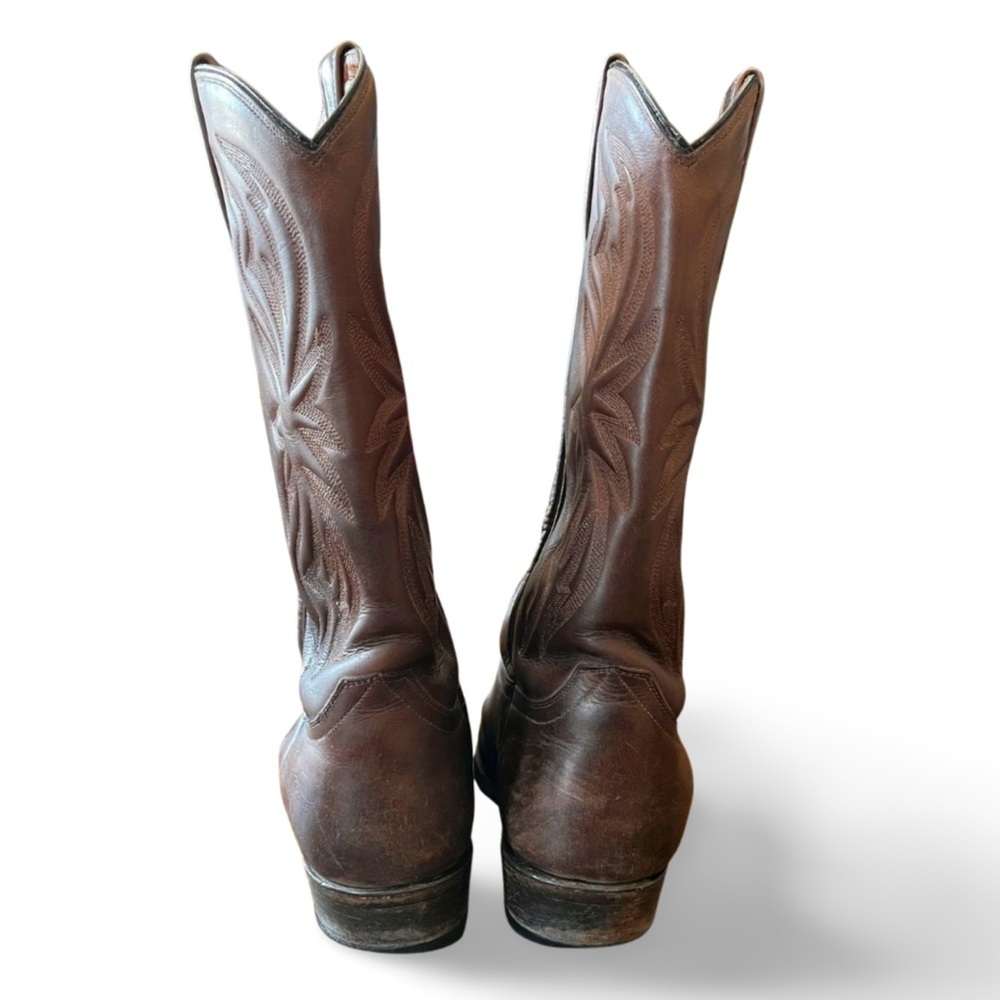 Men's Brown Leather Western Cowboy Boots - Classic Embroidered Shaft - Picture 5 of 8
